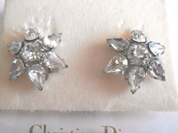 Christian Dior Signed Rhodium Plated Clip-On Earr… - image 3