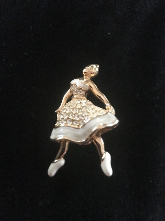 Swarovski Signed Gold Plated Ballerina Pin Brooch… - image 1