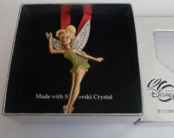 Swarovski Disney Signed Tinkerbell Ornament Gold Plated with Aurora Borealis Crystals MIB