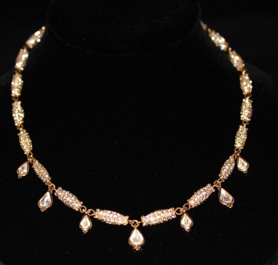 Christian Dior Signed Necklace Gold Plated Set with A… Gem