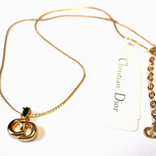 Christian Dior Signed Gold Plated Necklace With Emerald Etsy