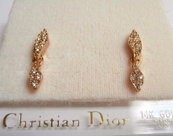 Christian Dior Gold Plated Earrings with Crystals… - image 1