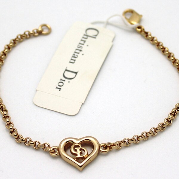 Christian Dior Symbol Bracelet Gold-Plated Chain with Dior Monogram in Heart