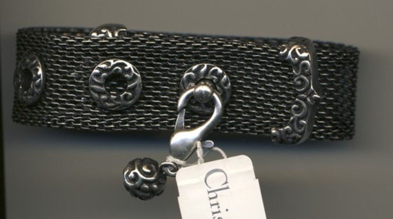 Christian Dior Signed Bracelet Gunmetal "Belt" b… - image 1