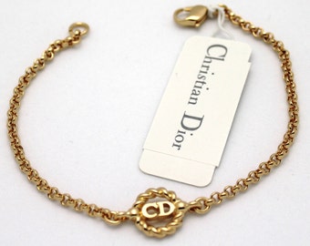 Christian Dior Symbol Bracelet Gold-Plated Chain with CD Monogram Center