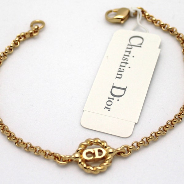 Christian Dior Symbol Bracelet Gold-Plated Chain with CD Monogram Center