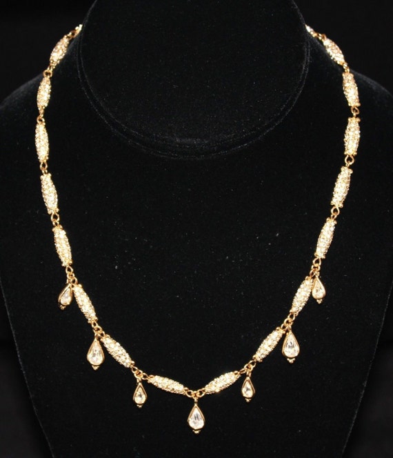 Christian Dior Signed Necklace Gold Plated Set with A… Gem