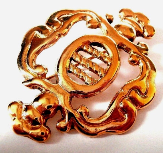 1980's Rochas Signed Gold Plated Fancy Pin Brooch… - image 2