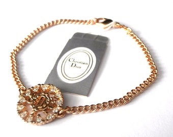 Christian Dior Bracelet Gold Plated with CD Symbol in center set with Clear Crystals