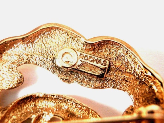 1980's Rochas Signed Gold Plated Fancy Pin Brooch… - image 4