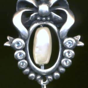 Christian Dior Pin Brooch Set with Crystals & Pearl in Antique Silver-tone