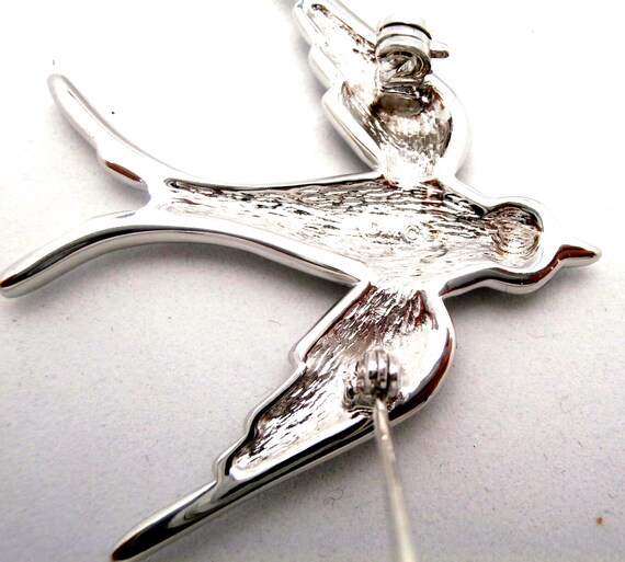 Christian Dior Signed Rhodium Plated Bird Pin Brooch Set With