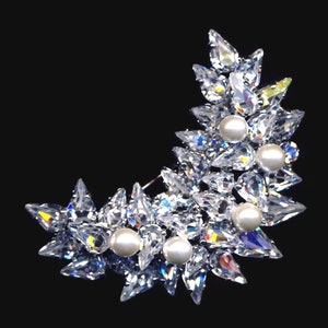 Christian Dior signierte Pin Brosche Rhodium Plated Set mit Diamante & Perlen