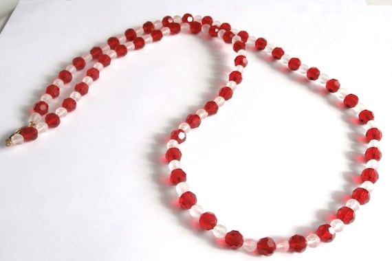 Austrian Crystal Necklace 30" long with Siam Red … - image 1