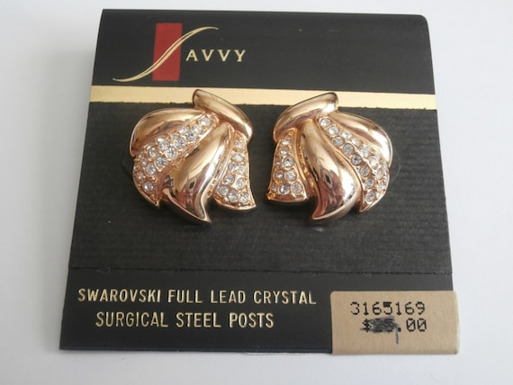 Swarovski Savvy Gold Plated Post Earrings Set With Pave Crystals