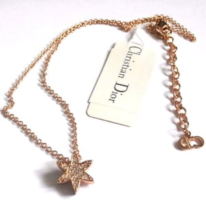 Signed Christian Dior Necklace Gold Plated Chain with Crystal Star Pendant