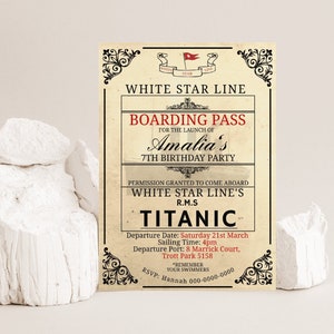 Titanic Boarding Pass Printable Template Kids Titanic Birthday Party