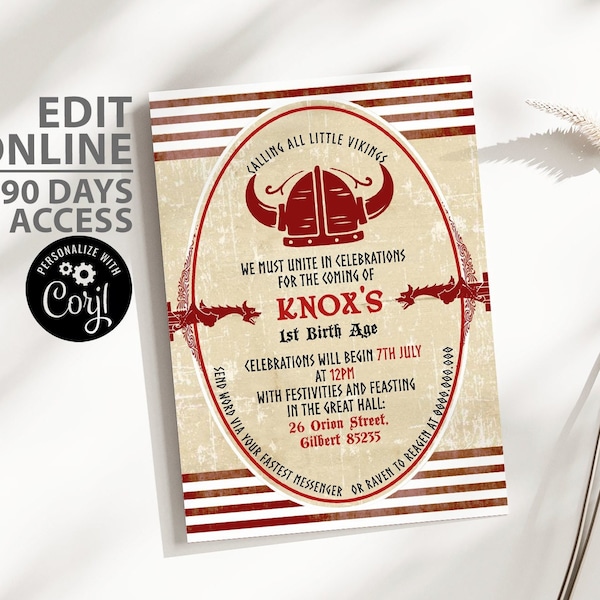 Viking Birthday Invitation Template, Editable Baby Shower Invitational, Digital Download Wedding Invite, Norse 1st Birthday Party Event