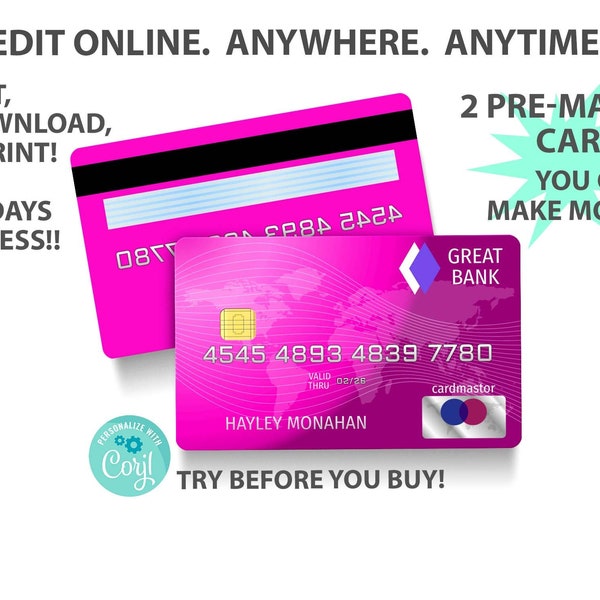 Pretend Novelty Play Shopping Credit Card for Kids, Editable Fake Grocery Store Debit Card, Instant Download Personalised Money PDF