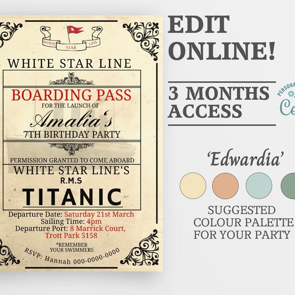 Titanic Invitation Template, Titanic Birthday Invitation Printable, Titanic Themed Party Invite, Nautical Birthday Email Invitation