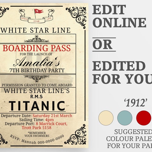 DIGITAL Editable TITANIC Boarding Pass PRINTABLE - Etsy Canada