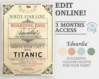 Titanic Invitation Template, Titanic Birthday Invitation Printable, Titanic Themed Party Invite, Nautical Birthday Email Invitation