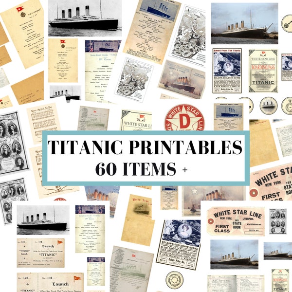 Imprimibles del Titanic Journal, Hojas de collage digital del Titanic, Ephemera vintage de Scrapbooking, Descargas del Titanic