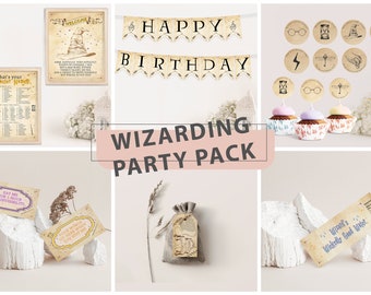 Wizard Birthday Party Supplies, Printable Wizard Baby Shower Decorations, Instant Download, Magic Birthday Banner, Thank You Tags