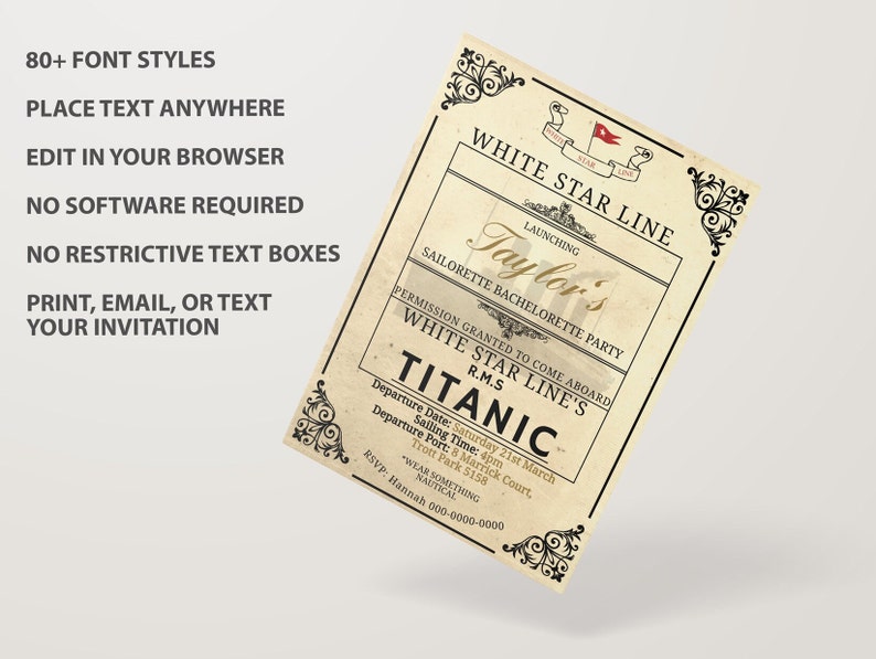 Titanic Invitation Template, Titanic Birthday Invitation Printable, Titanic Themed Party Invite, Nautical Birthday Email Invitation image 2