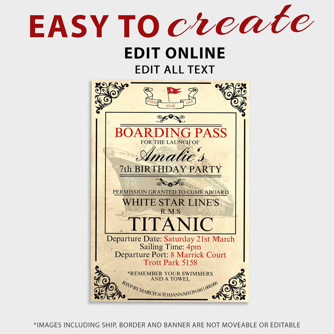 Titanic Birthday Party Invitation Printable Titanic Themed | Etsy