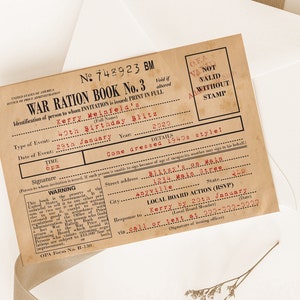 1940s US Ration Book 3 pages, Wartime American Homefront, Authentic look WWII Invitation image 7