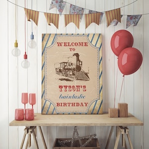 Train Birthday Poster Printable, Train Birthday Decoration, Train Party Poster, Train Birthday Party, Vintage Train Sign, Kids Birthday Idea