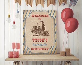 Train Birthday Poster Printable, Train Birthday Decoration, Train Party Poster, Train Birthday Party, Vintage Train Sign, Kids Birthday Idea