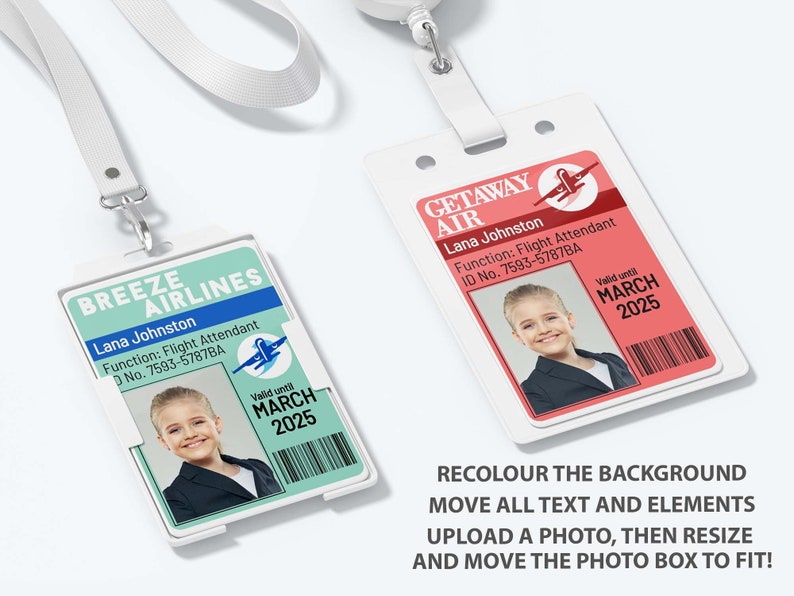 Flight Attendant ID Badge Pretend Play Airline Uniform Name - Etsy ...