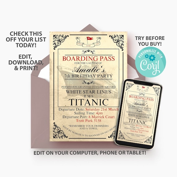 Printable Kids Titanic Invitation, Titanic Themed Birthday Party ...