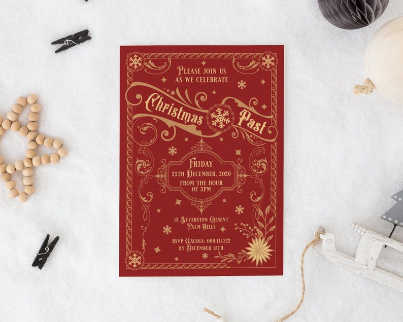 Vintage Christmas Party Invitation, Victorian Christmas Function Invite, Printable Winter Festival Work Party Invitation Template image 1