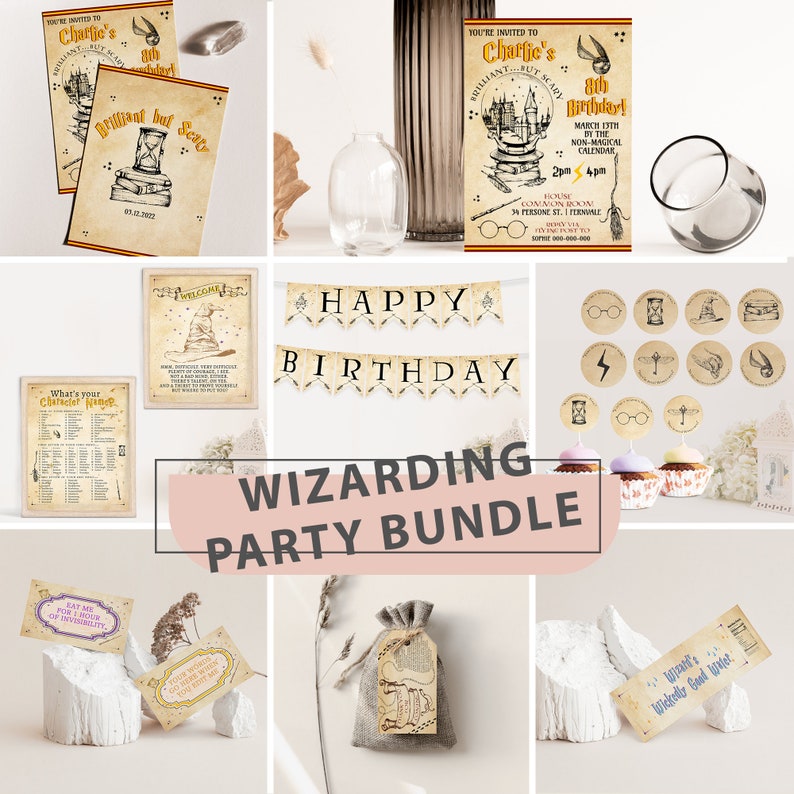 Wizard Birthday Decorations, Party Supplies, Printable Wizard Party Decor, Instant Download, Magic Birthday Banner, Baby First Birthday image 1