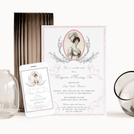 Tea Party Invitation, Regency Era Tea Party Bridal Shower, Jane Austen