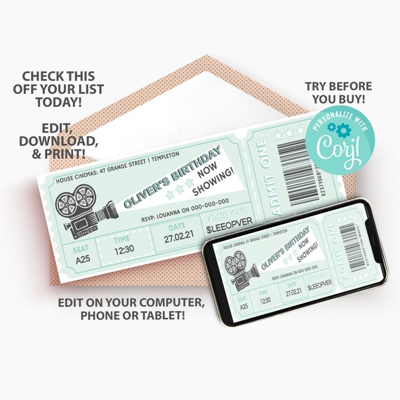 movie tickets invitation cinema birthday invites backyard movie night party template admit one corjl invitation by paper colada catch my party