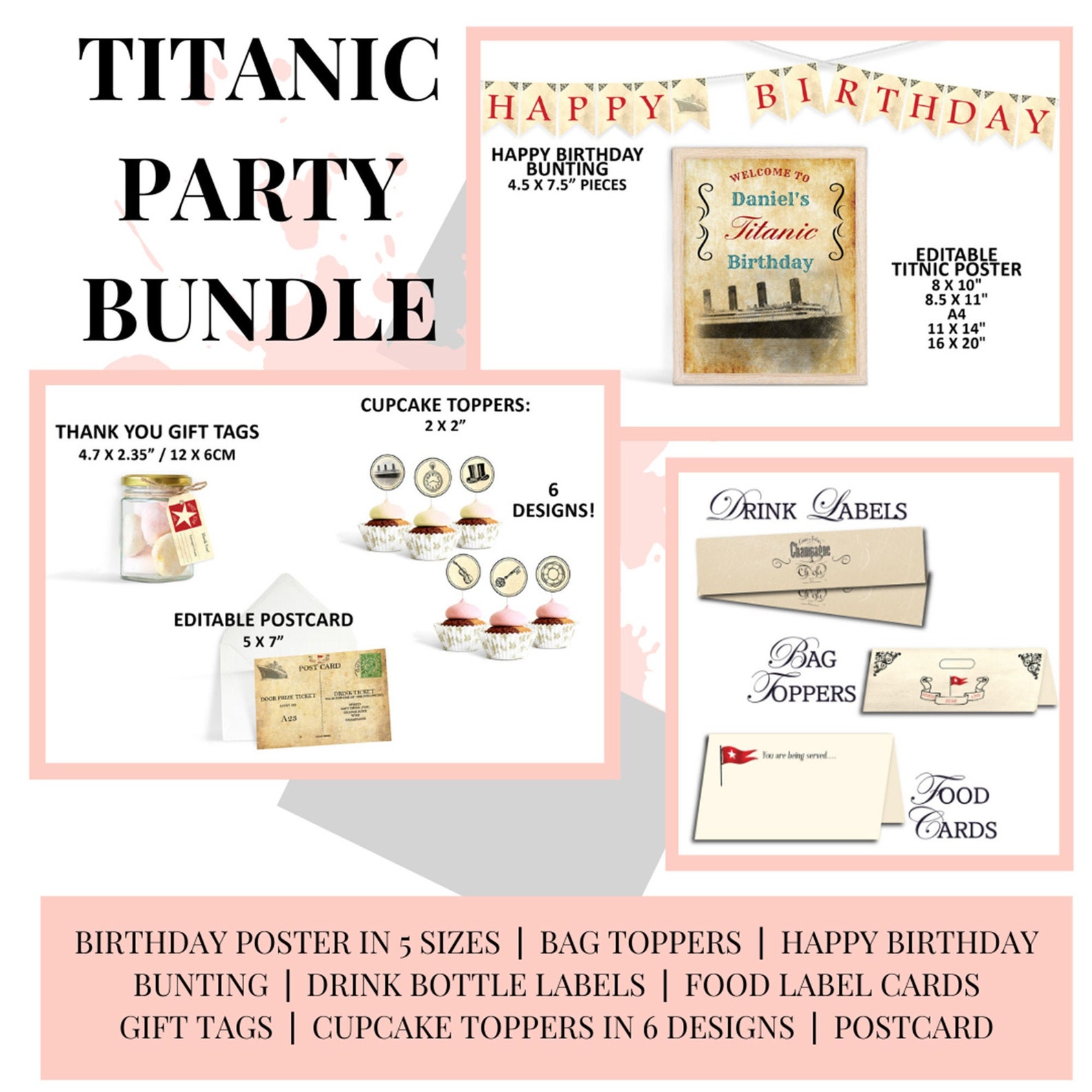 Titanic Party Supplies Printable Titanic Party Pack Titanic Etsy