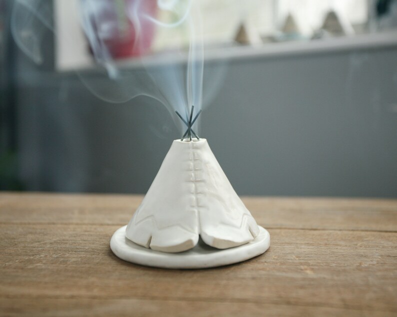 Ceramic Teepee Smoking Incense Burner White Minimalist Etsy