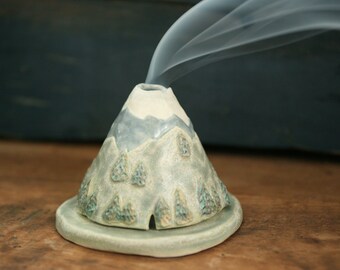 Mountains Incense Burner Holder, Smoky Mountains, Ozark, Handmade Ceramic, Unique Bohemian Gift, Meditation Altar