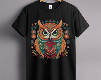 Owl Design T-Shirt: Vibrant Colors, Nature Lover Gift