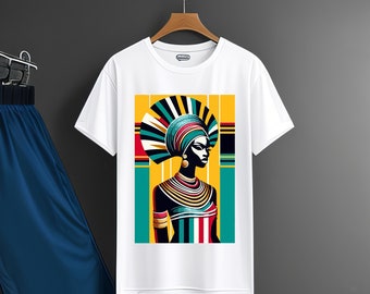 Afrocentric Queen Graphic Tee: Regal African Art on Bella Canvas