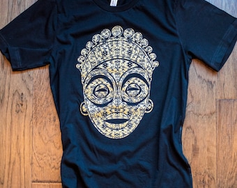Elegant African Mask Design Tee - Cultural Heritage Fashion - Artisanal Tribal Print Shirt (Unisex)