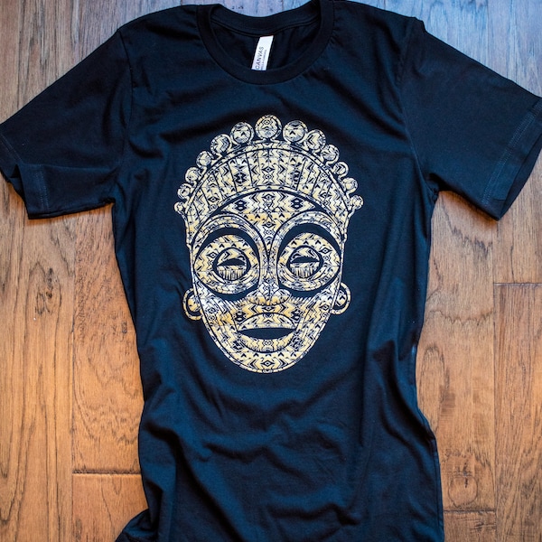Elegant African Mask Design Tee - Cultural Heritage Fashion - Artisanal Tribal Print Shirt (Unisex)