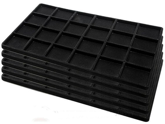 3 Black Insert Tray Liners W/ 24 Compartments Drawer Organizer Bead Storage  