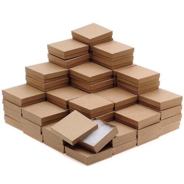 3.5" x 3.5" x 1" 100 Schmuck Verpackung Geschenkboxen 100 Kraft Baumwolle Gefüllt deckel