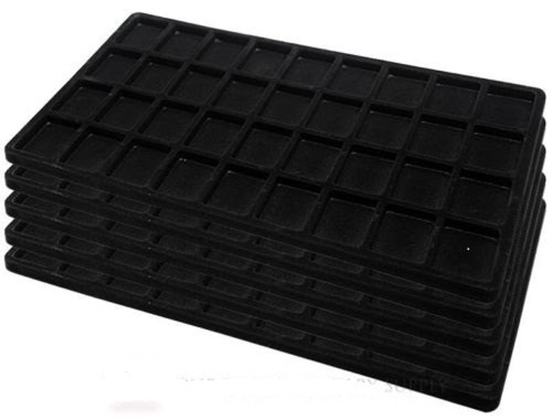 5 QUANTITY JEWELRY TRAYS WITH GRAY 36 RING INSERTS