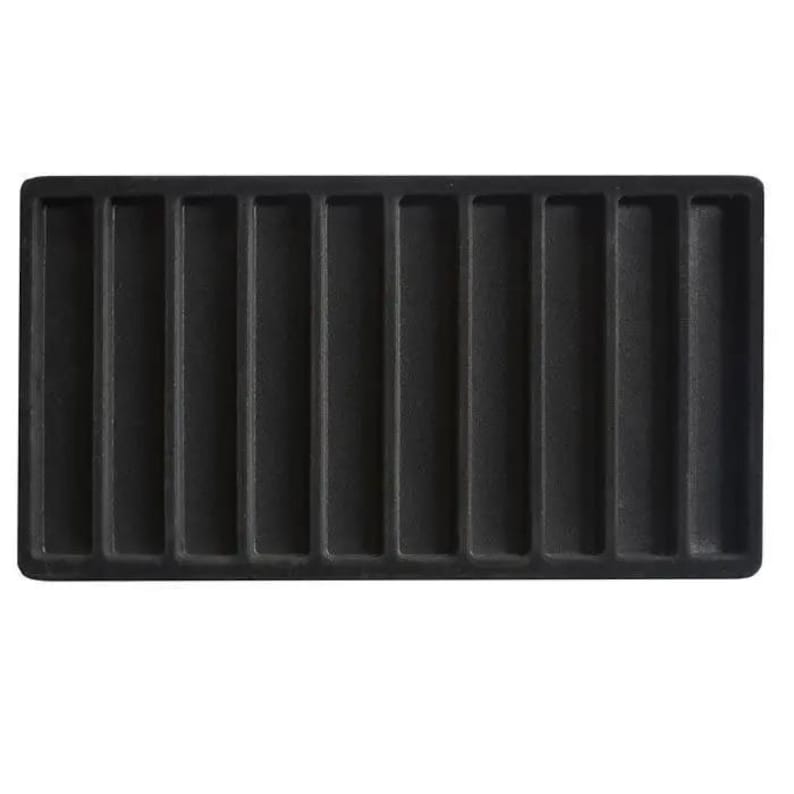 May include: Black velvet tray with ten rectangular compartments.